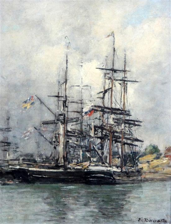 Eugene Boudin (1824-1898), oil on panel, Deauville - Voiliers A Quai, signed, 26.5cm x 21cm